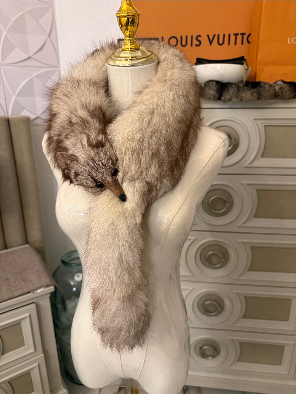 Real Fox fur scarf blue fox